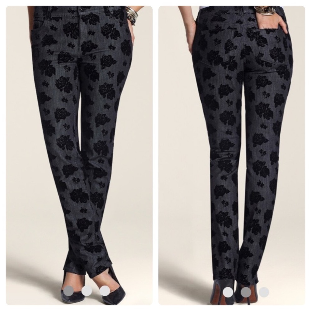 Platinum Denim Velvet Floral Slim Leg Jeans